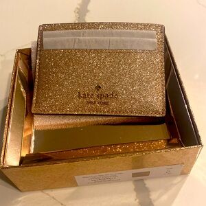 Kate Spade New York Women's Glimmer Glitter Small Slim Card Holder (Gold)